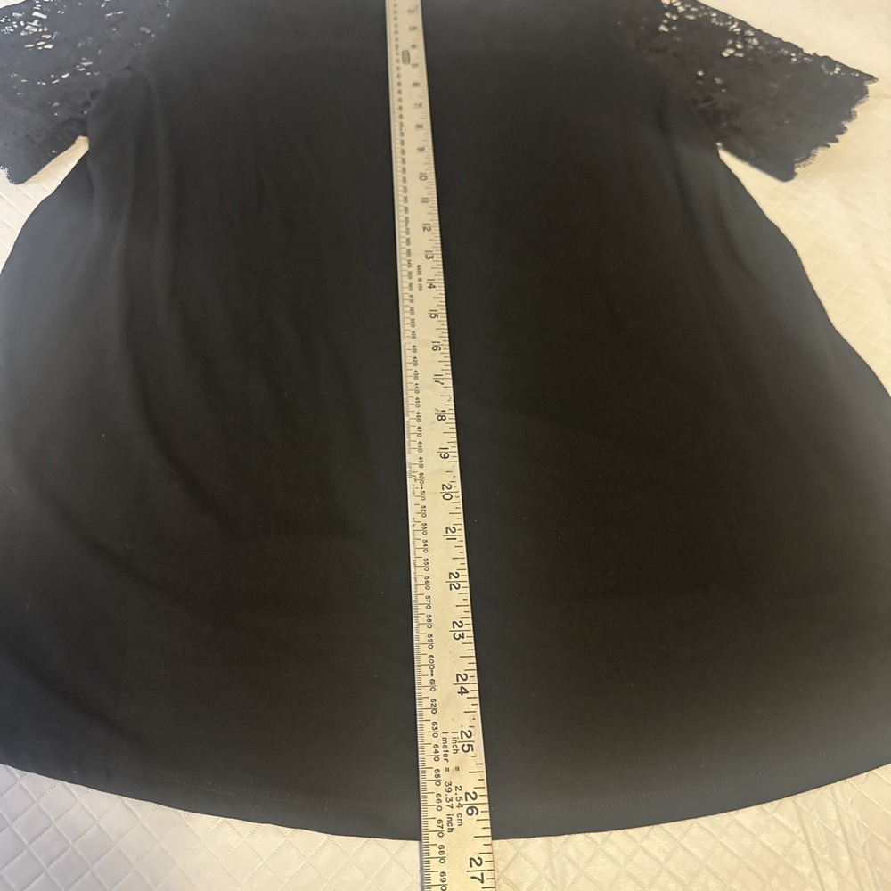 Adrianna Papell short sleeve black top lace sleeves  SZ L party romantic‎ - Picture 7 of 9
